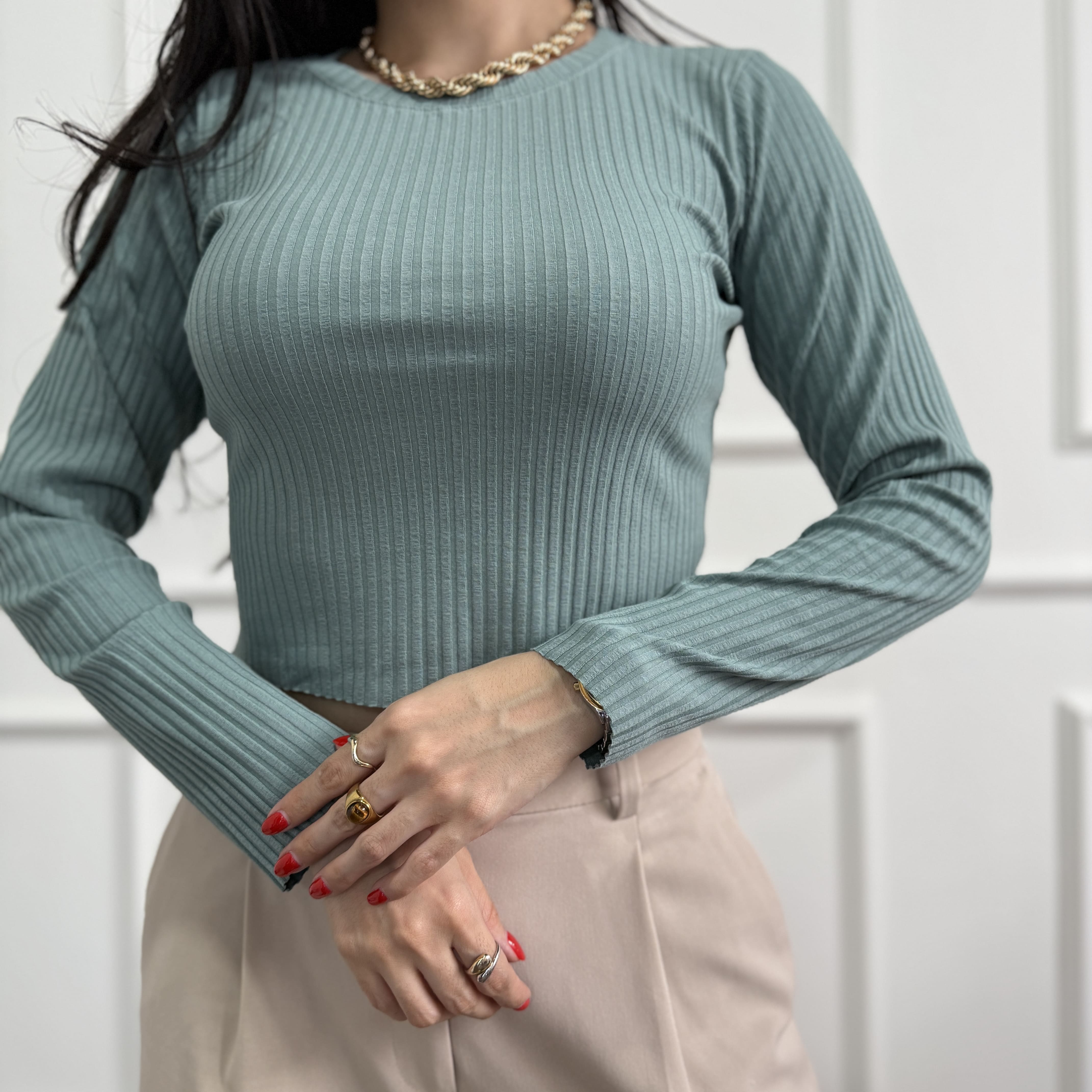 Blusa canalé manga larga