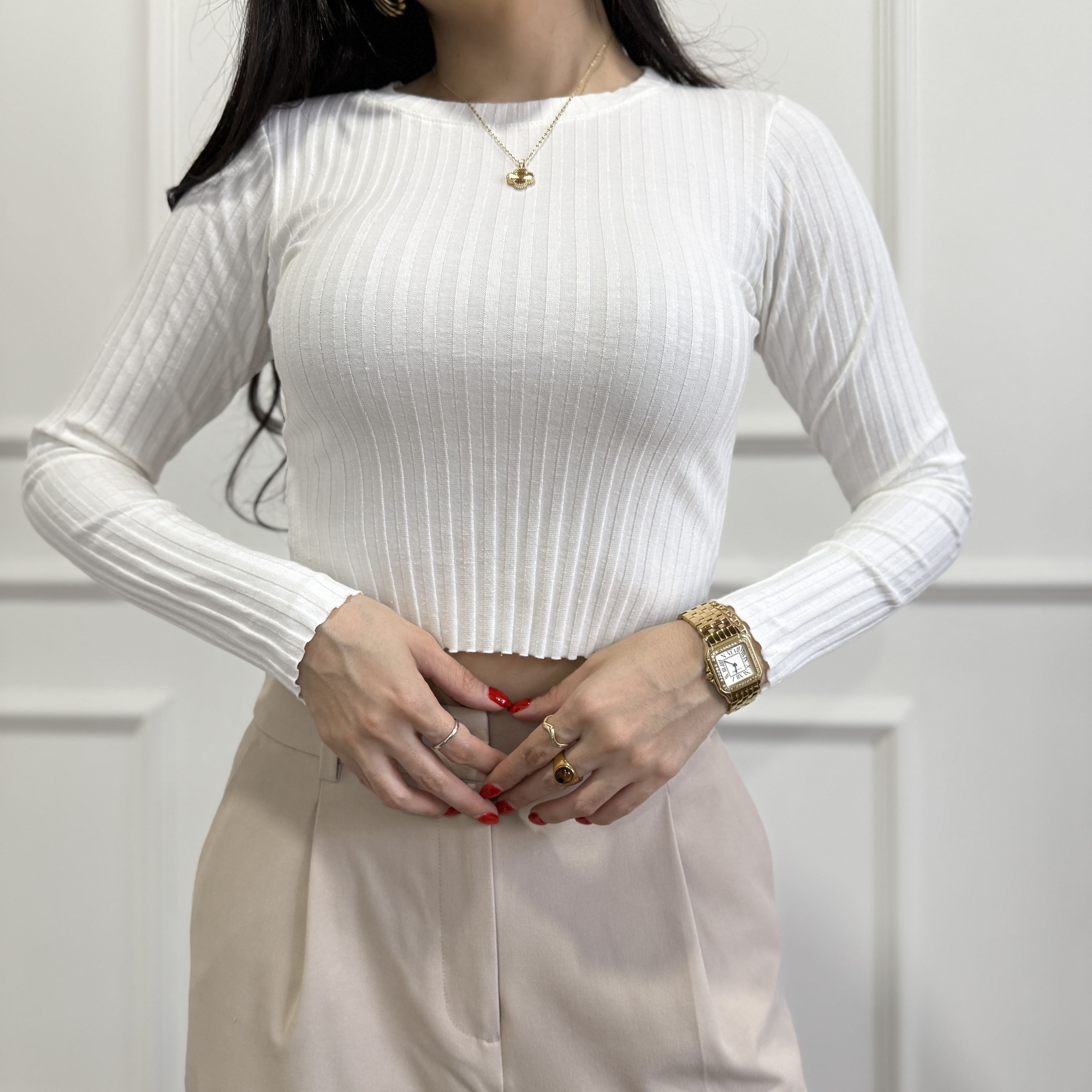Blusa canalé manga larga