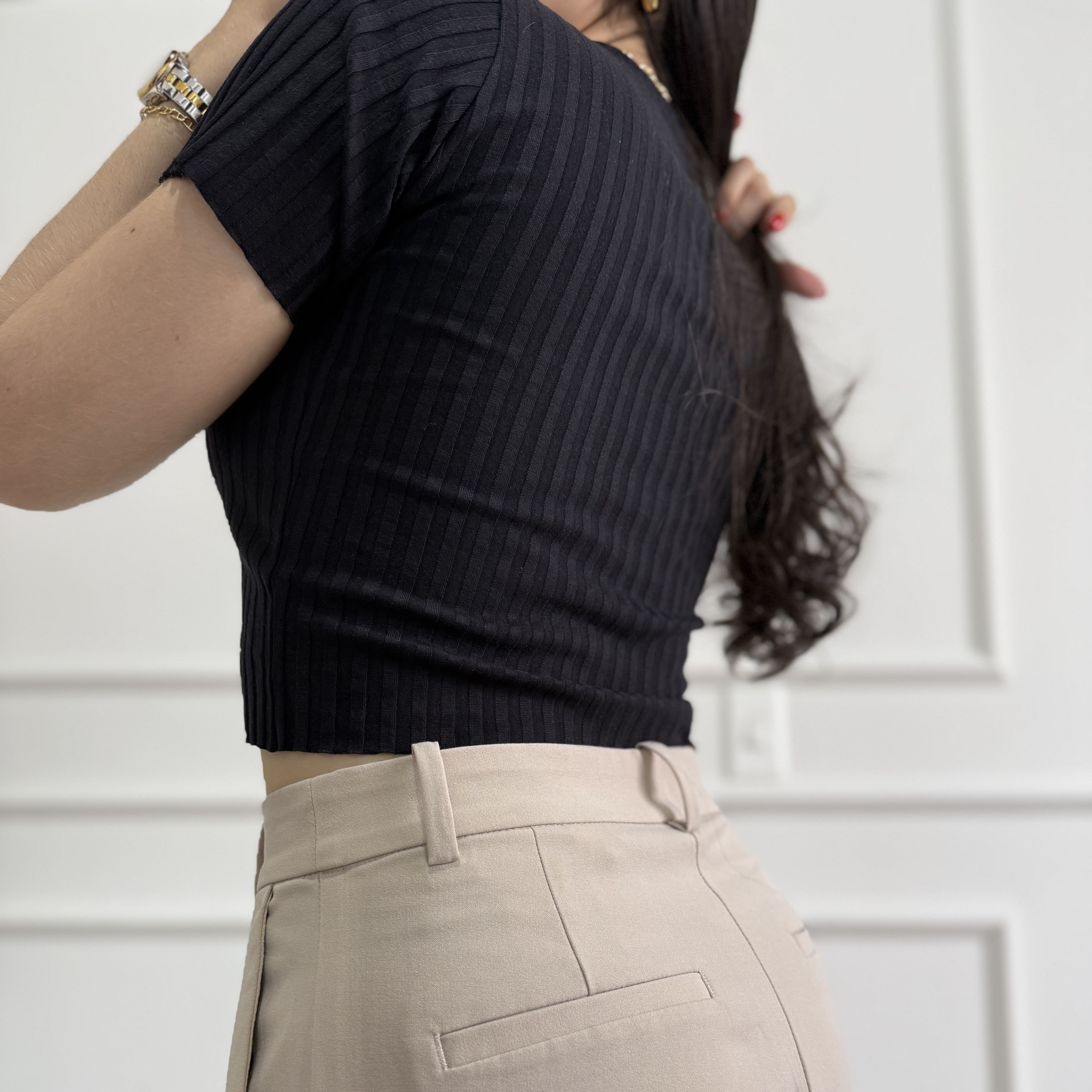 Blusa canalé manga corta